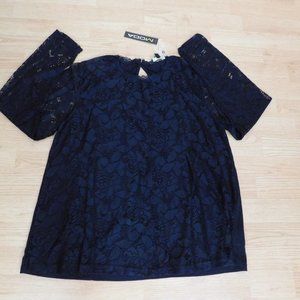 XXL Black Lace Moda Dressy Shirt - New
